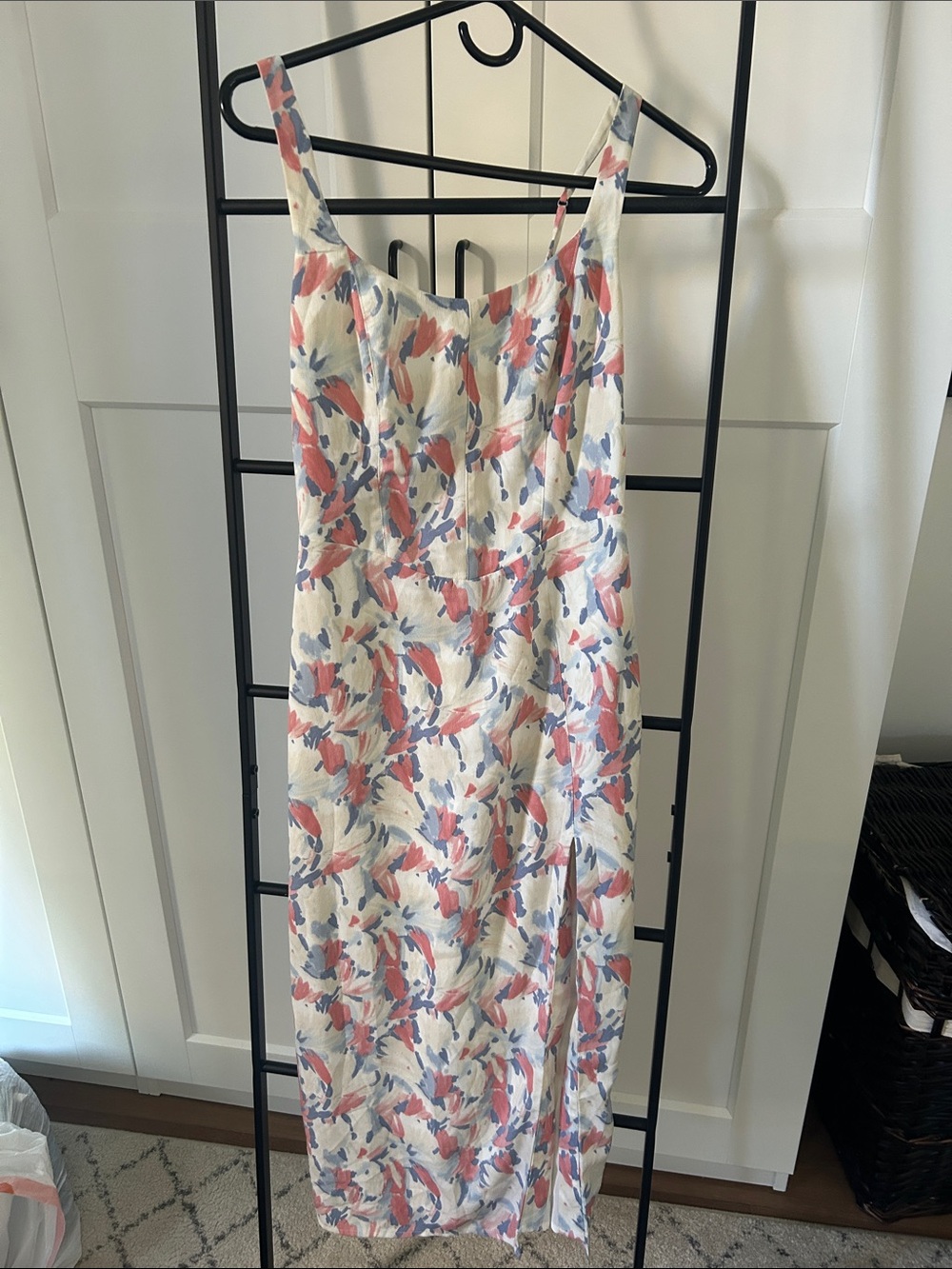 Abercrombie & Fitch Cream Midi Slip Dress with Coral and Blue Floral Print